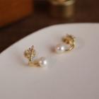 Faux Pearl Alloy Cuff Earring 1 Pair - Clip On Earring - White Faux Pearl - Gold - One Size