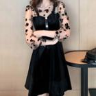 Long-sleeve Mock Two-piece Flower Print Dress