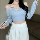 Long-sleeve Cold-shoulder T-shirt / Wide Leg Pants