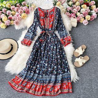 Tied-waist Long-sleeve Max Dress
