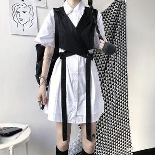 Short Sleeve Plain Shirtdress / Strappy Vest