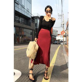 Set: Open-front Scallop-trim Cardigan + Camisole