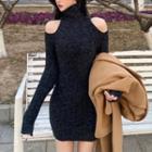 Cold Shoulder Turtleneck Mini Sweater Dress