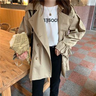 Plain Lapel Long-sleeve Trench Jacket