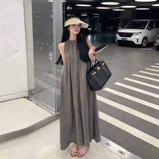 Sleeveless Plain Midi Sundress Gray - One Size