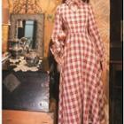Long-sleeve Plaid Midi Dress / Keyhole Blouse / Velvet Midi Dress / Set
