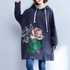 Oversized Rose Print Hoodie Gray - One Size