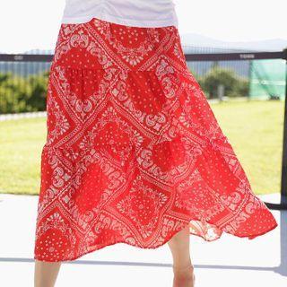 Tiered Paisley Long Skirt