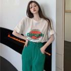 Printed Loose T-shirt / High-waist Wide-leg Pants