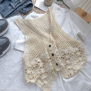 Set: Short-sleeve T-shirt Dress + Floral Lace Sweater Vest