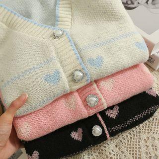Printed Deep V-neck Loose Cardigan