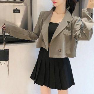 Double-breasted Cropped Blazer / Pleated A-line Skirt / Set