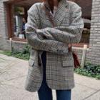 Long Sleeve Plaid Blazer As Shown In Figure - One Size