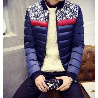 Floral Print Panel Padded Coat