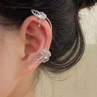 Rhinestone Butterfly Ear Cuff A331 - 1pc - Silver - One Size