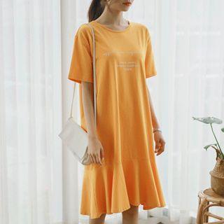 Flare-hem Letter-printed T-shirt Dress