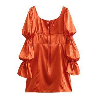 Puff-sleeve Bow Detail Mini Sheath Dress