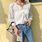 Open-placket Textured Blouse Ivory - One Size