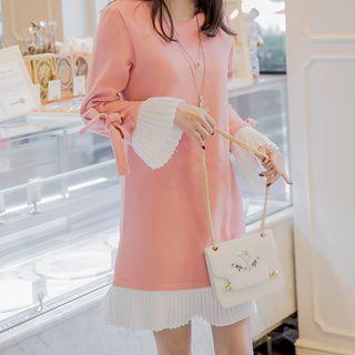 Bow Detail Pleated Trim Shift Dress
