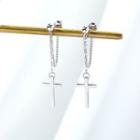 925 Sterling Silver Cross Chained Dangle Earring 1 Pair - Silver - One Size