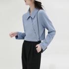 Collared Asymmetric Button Cropped T-shirt