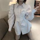 Mock Two-piece Long-sleeve Frill Trim Shirt