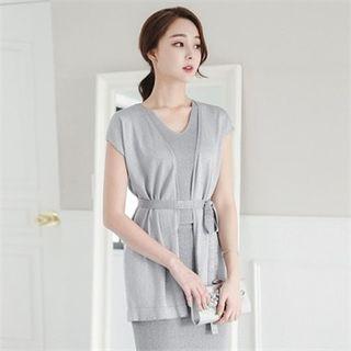 V-neck Knit Vest With Sash