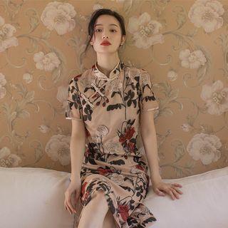 Traditional Chinese Short-sleeve Floral Midi Dress