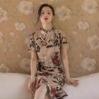 Traditional Chinese Short-sleeve Floral Midi Dress