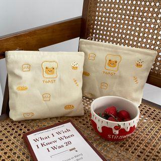 Bear Embroidered Pouch Toast - Beige - One Size