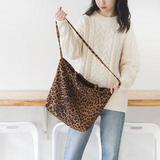 Faux Suede Leopard Patterned Shopper Bag