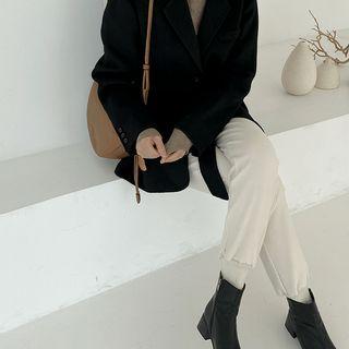 Single-breasted Wool Blend Jacket With Sash Black - One Size