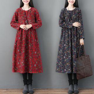 Floral Round-neck Long-sleeve Dress
