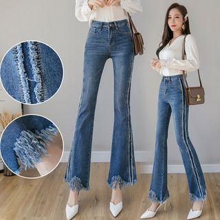 High-waist Frayed Bell-bottom Pants