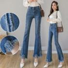 High-waist Frayed Bell-bottom Pants
