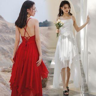 Spaghetti-strap Asymmetrical Maxi A-line Dress