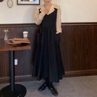Sheer Shirt / Sleeveless Midi A-line Dress