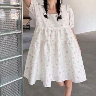 Short-sleeve Fruit Print Mini Smock Dress