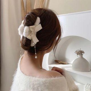Faux Pearl Bow Furry Hair Claw