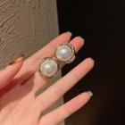 Faux Pearl Earring 1 Pair - 925 Silver Needle Earring - Gold Trim - White - One Size