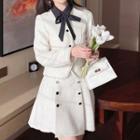 Set: Collared Ribbon Accent Jacket + Pleated Mini A-line Skirt