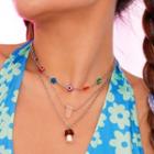 Set Of 3: Layered Charm Necklace Silver - One Size