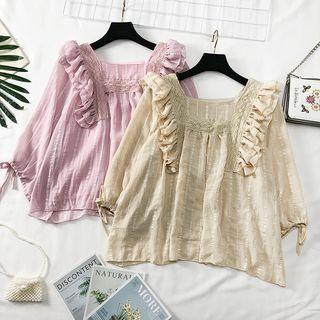 Lace-panel Ruffled-trim Chiffon Blouse