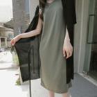 Elbow-sleeve Open-front Long Cardigan