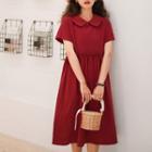 Short-sleeve A-line Midi Dress Tomato Red - One Size