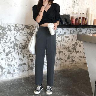 Plain Loose-fit Cropped Dress Pants