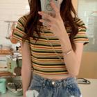Striped Short-sleeve Cropped T-shirt Stripes - One Size