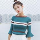 Elbow Sleeve Striped Knit Top