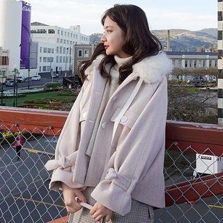 Faux Fur-collar Single-breasted Coat