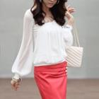 Long-sleeve Plain Top White - One Size